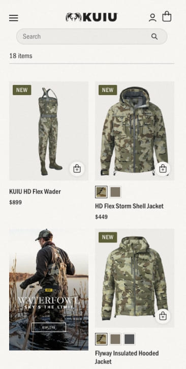 PIVOT’s mobile UI/UX design for KUIU’s collection listing page