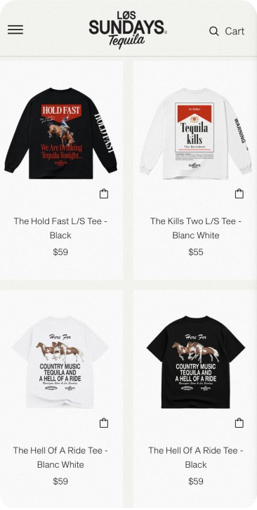 PIVOT’s mobile UI/UX design for Los Sunday's’s collection listing page