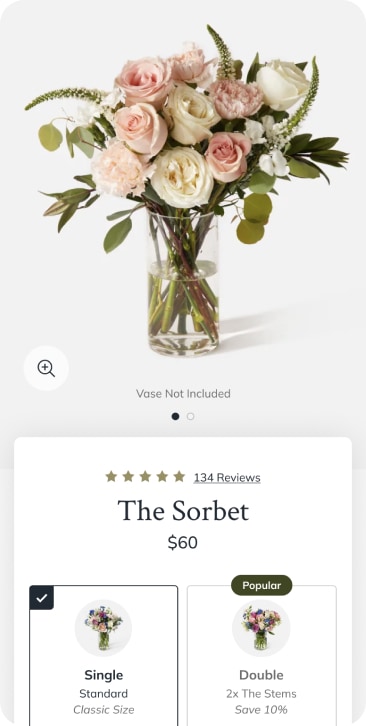 PIVOT’s mobile UI/UX design for Urbanstem’s collection landing page with filter experience