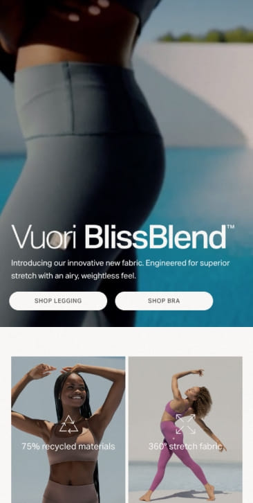 PIVOT’s mobile UI/UX design of Vuori’s new collection landing page experience 