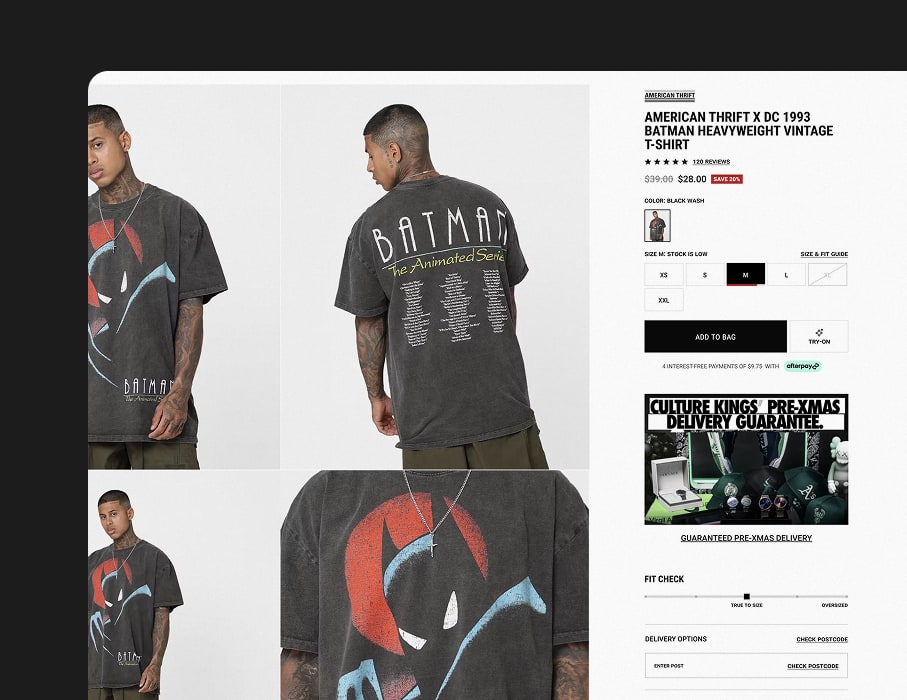 PIVOT’s desktop UI/UX design for Culture Kings’s collection listing page with product filter and sort experience